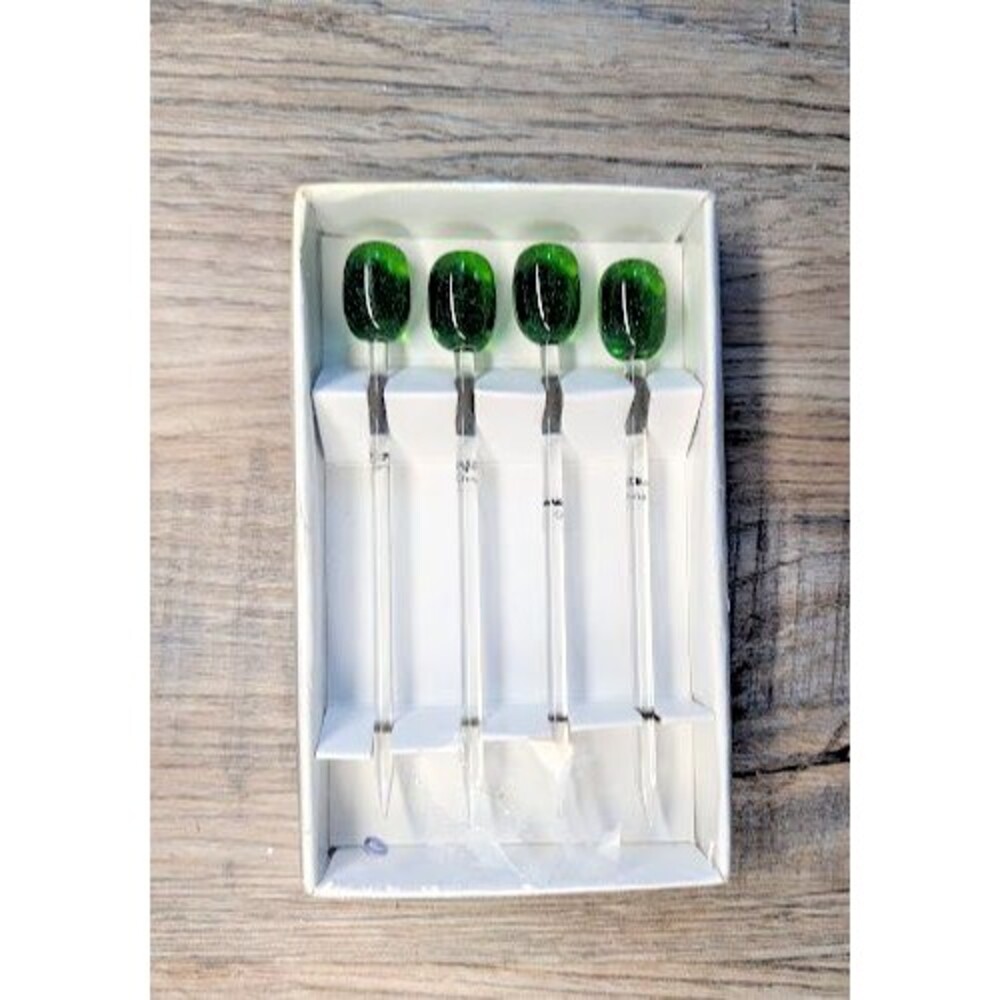 4 Vtg Crate & Barrel Cocktail Olive Picks Glass Martini Garnish Sticks, 4.75" L